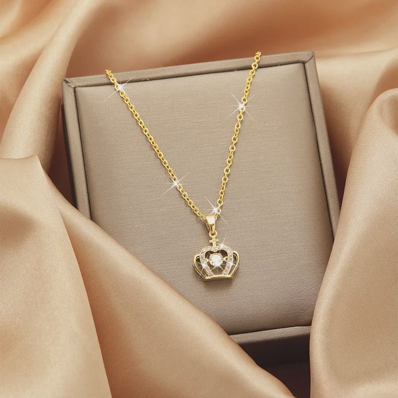 Crown Pendant Necklace 14K Gold Plated