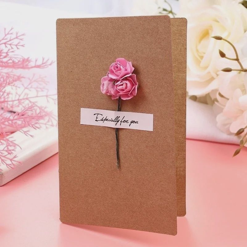 Minimalist Flower Paper Card, Colour: Brown Card Pink Flower