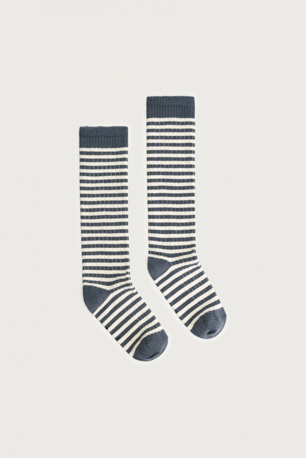 Long Ribbed Socks GOTS - Blue Grey - Cream