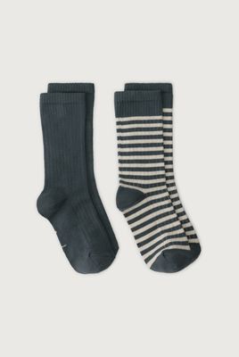 Ribbed Socks GOTS | 2-pack - Blue Grey - Cream