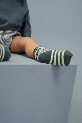 Ribbed Socks GOTS | 2-pack - Blue Grey - Cream