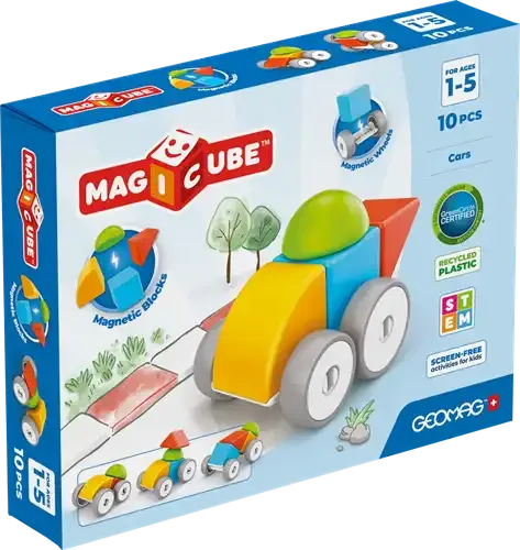 Geomag Magicube Cars Recycled 10-delig | Magnetisch speelgoed voertuigen | 1-5 jaar