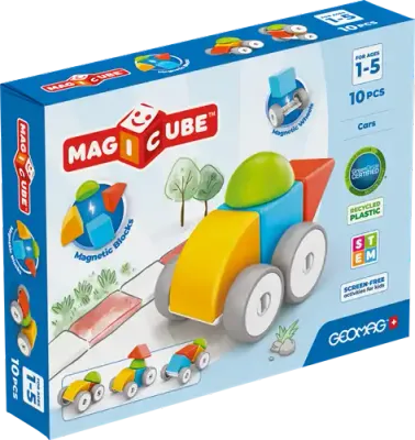 Geomag Magicube Cars Recycled 10-delig | Magnetisch speelgoed voertuigen | 1-5 jaar