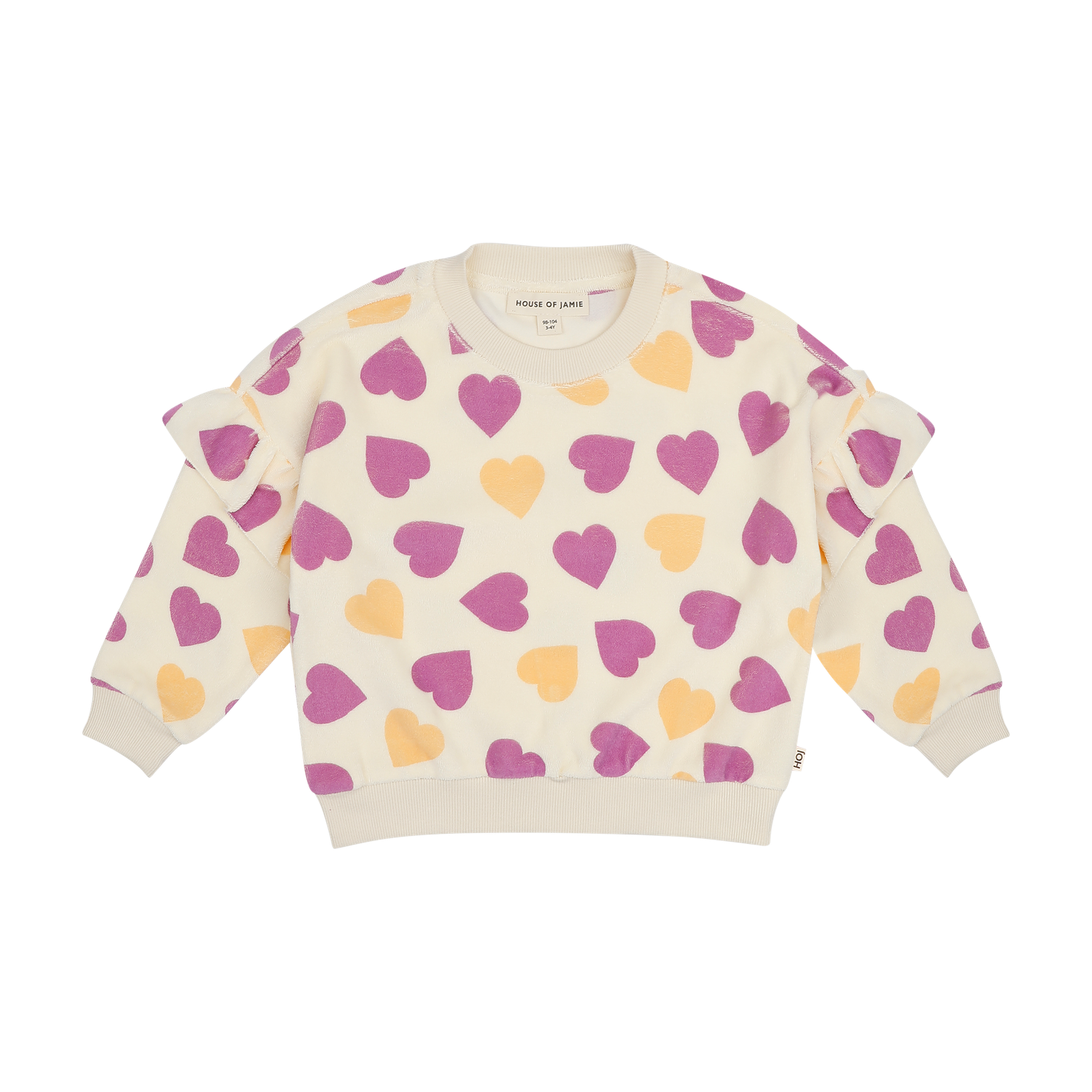 Frill Sweatshirt: Happy Hearts (Terry Cotton)