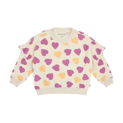 Frill Sweatshirt: Happy Hearts (Terry Cotton)