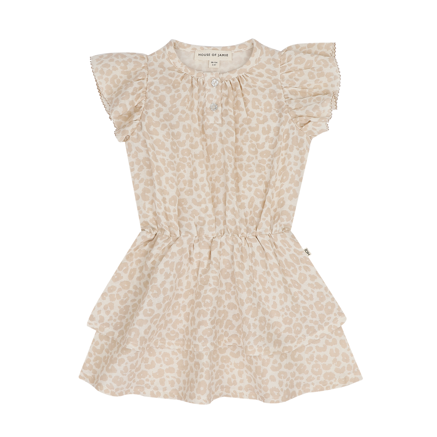 Ruffled Layer Dress: Beige Leopard (muslin)