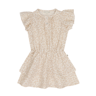 Ruffled Layer Dress: Beige Leopard (muslin)