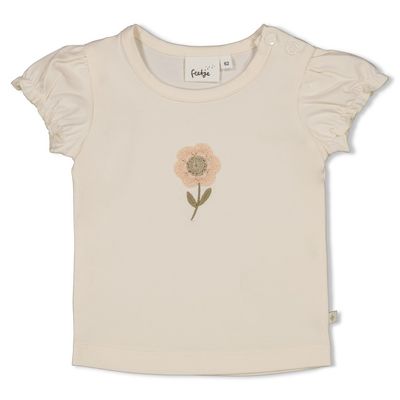 Feetje - T-shirt met crochet bloem - Let Your Dreams Blossom - Offwhite - Baby- Jongen - Boy - Meisje - Girl 