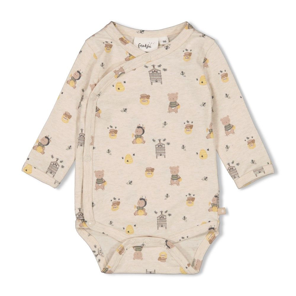 Feetje - Wikkelromper AOP - Honey Bear - Offwhite melange
