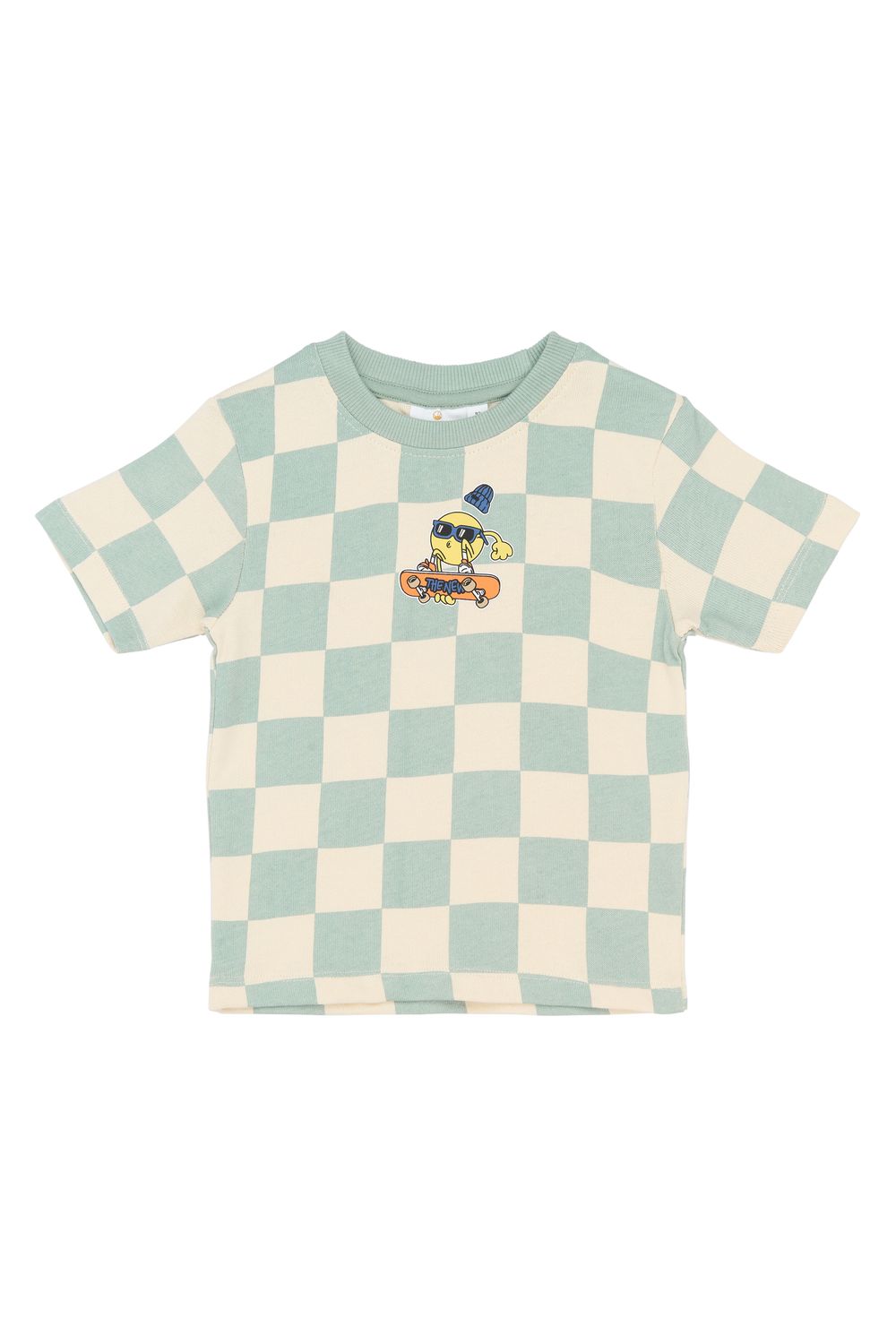THE NEW - Sebastian T-shirt - Aqua Gray AOP - boy - Jongen - Shirt wit met groene blokjes 