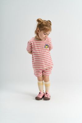 THE NEW - Sannah Shorts - Carmine Rose Striped - Girl - Korte broek - Wit met roze strepen - Meiden 