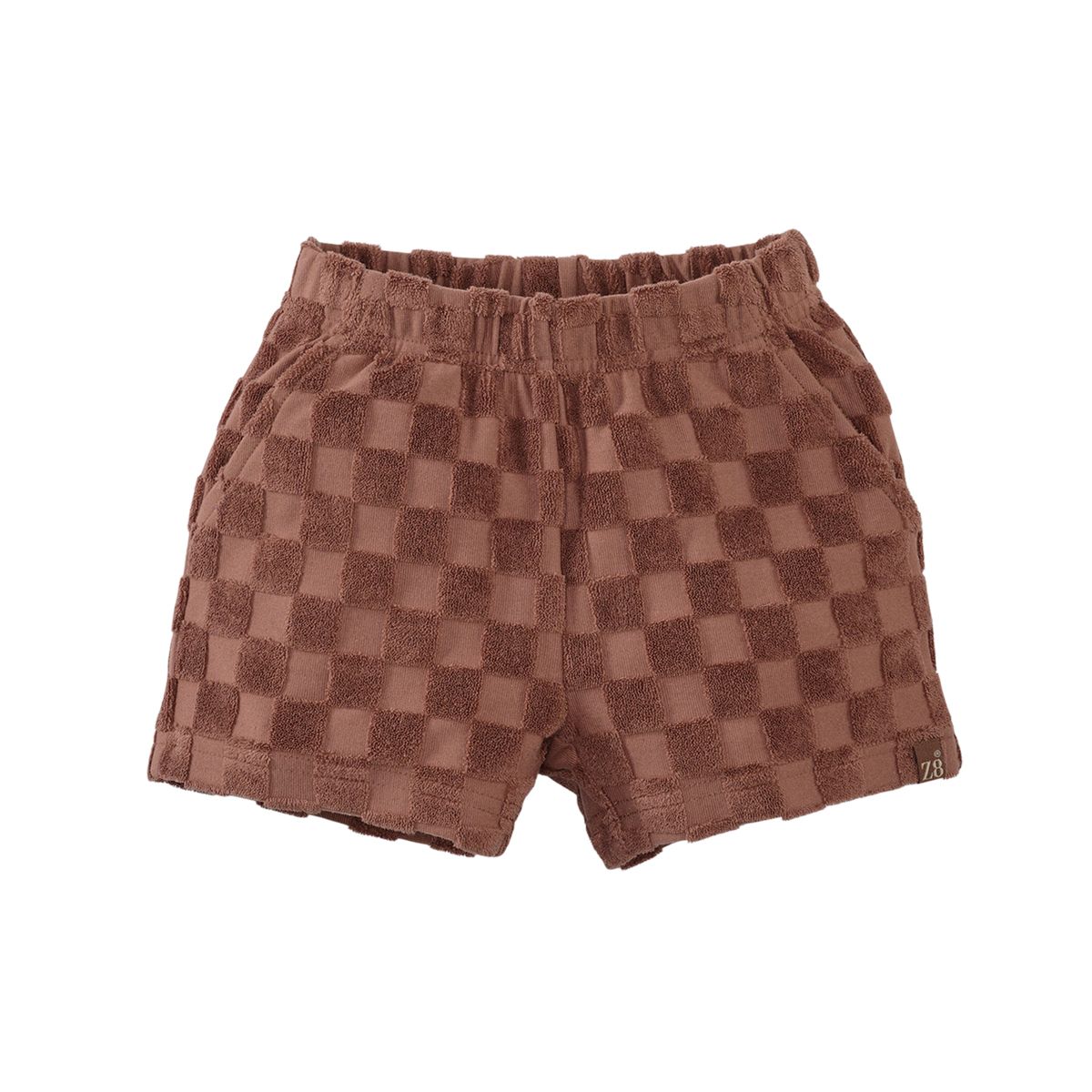 Z8 - Novan Short - Blush brown - Boy - Jongen - Jongens - korte broek - Bruin met blokjes en elastiek band