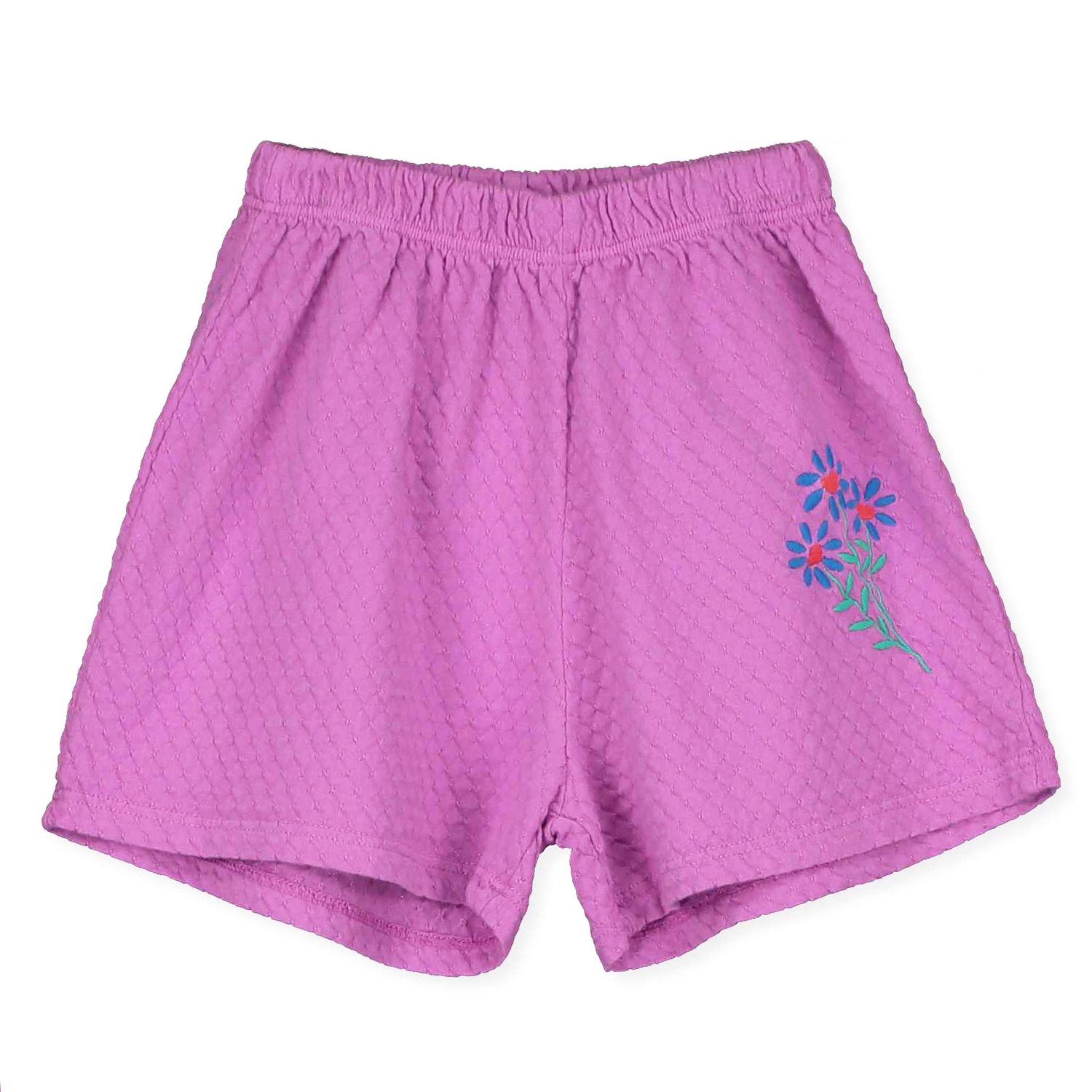 Lötiekids - JACKARD Girl SHORTS - MAGENTA - Korte paarse broek met bloem - meiden pants 