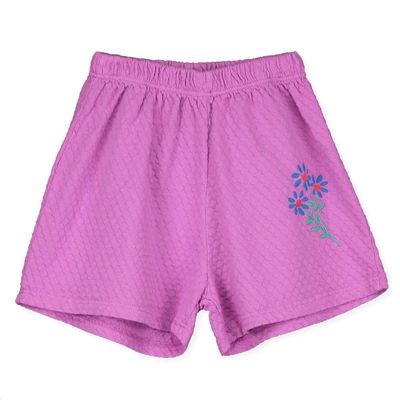 Lötiekids - JACKARD Girl SHORTS - MAGENTA - Korte paarse broek met bloem - meiden pants 