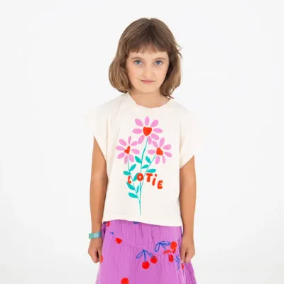 Lötiekids - CROP TOP Girl - OFF WHITE - meiden - wit t-shirt met bloemen
