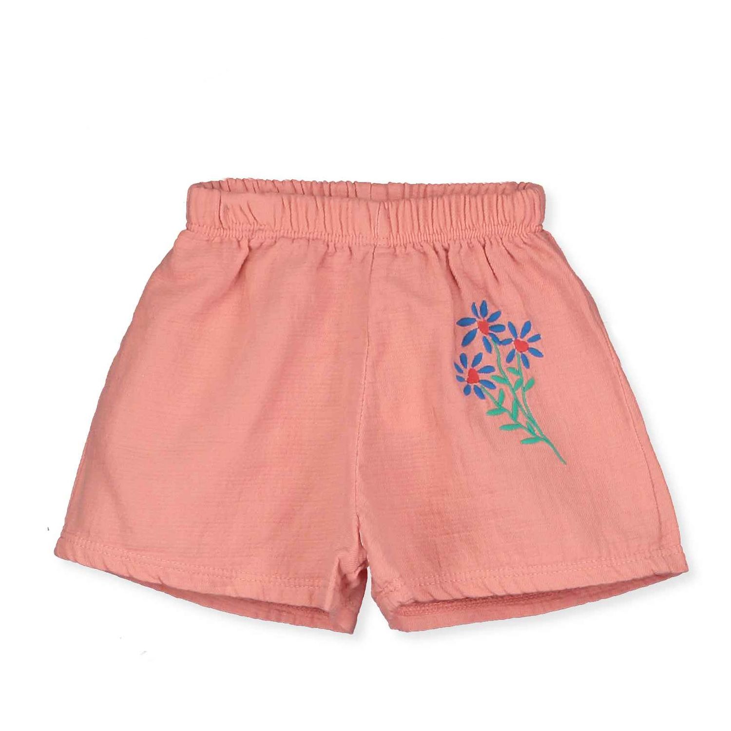 Lötiekids - MUSLIN BABY Girl SHORT - CLAY PINK - Licht roze korte broek met bloem - meiden 