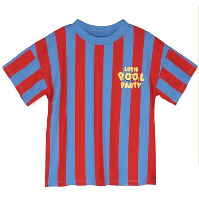 Lötiekids - WIDE FIT TSHIRT BOY - BAJA BLUE - Jongen-  T-shirt blauw met rode streep en tekst Lotie Pool party 