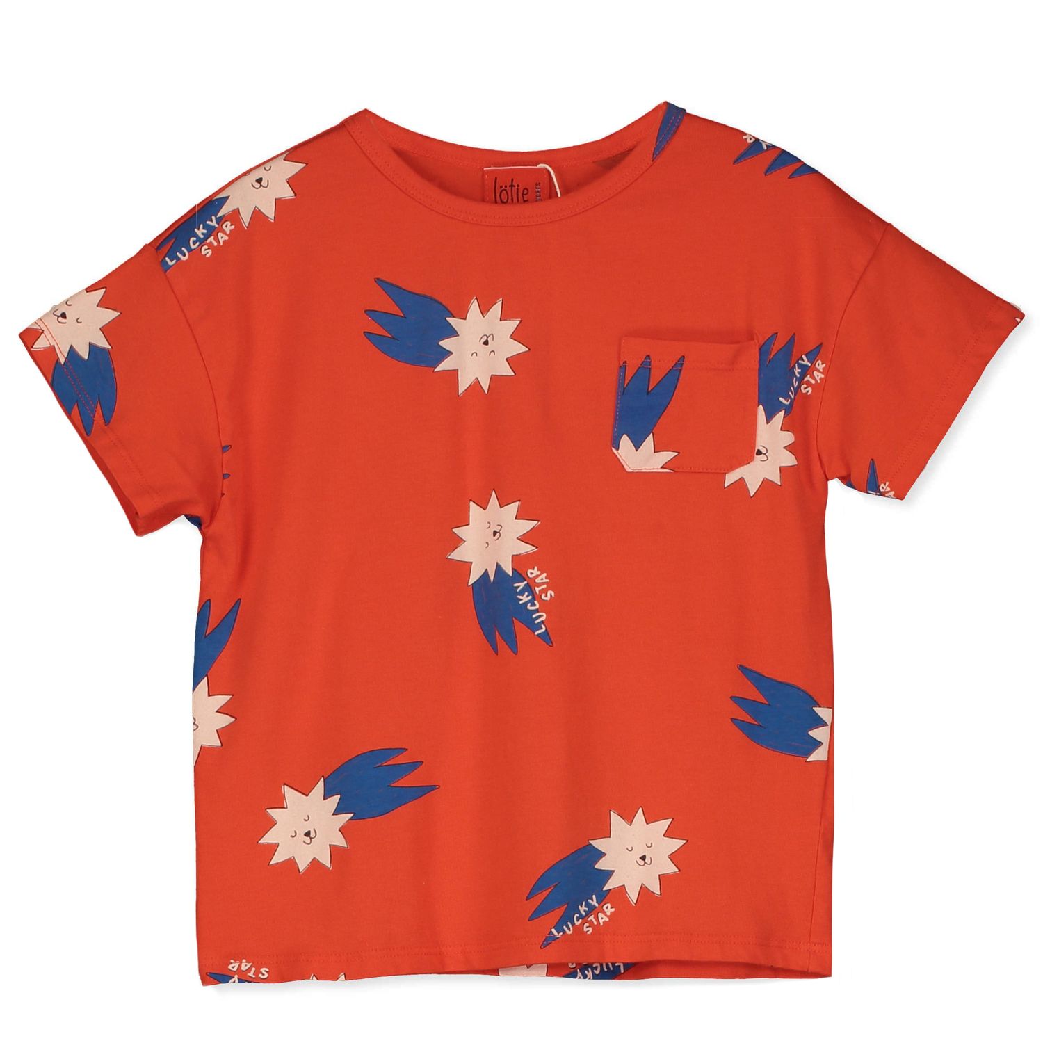 Lötiekids - REGULAR BOY TSHIRT - CORAL RED - Rood shirt met sterren - Jongens 