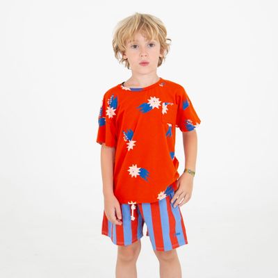 Lötiekids - REGULAR BOY TSHIRT - CORAL RED - Rood shirt met sterren - Jongens 