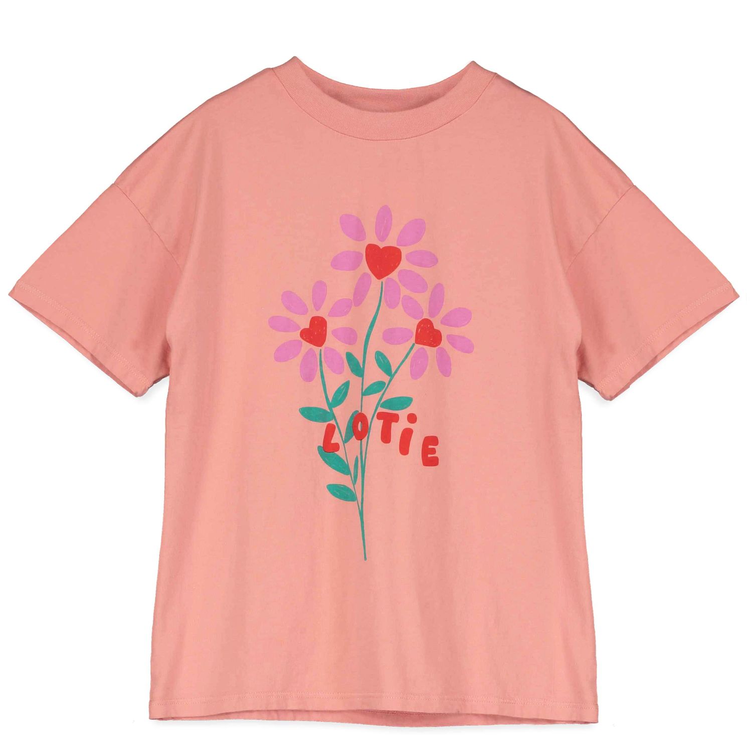 Lötiekids - WIDE FIT TSHIRT GIRL - CLAY PINK - Meiden - Roze T-shirt met bloem opdruk 