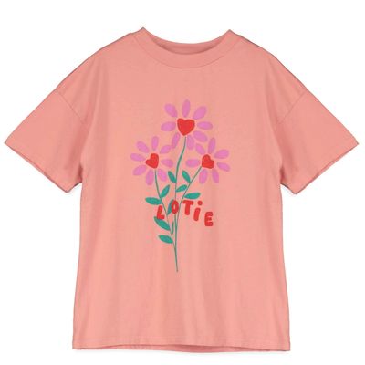 Lötiekids - WIDE FIT TSHIRT GIRL - CLAY PINK - Meiden - Roze T-shirt met bloem opdruk 