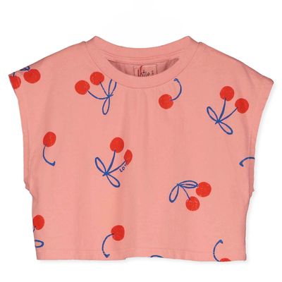 Lötiekids - CROP TOP Girl - CLAY PINK - Meiden - meisje - Roze Korte top zonder mouwen met kersen 