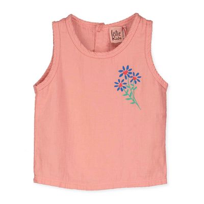 Lötiekids - MUSLIN BABY Girl SLEEVES TOP - CLAY PINK - meiden top roze met bloem 