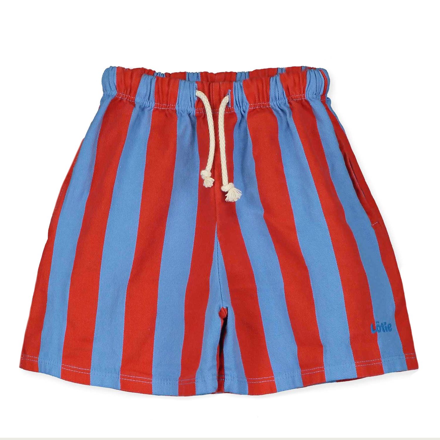 Lötiekids - TWILL BERMUDA POCKETS BOY - BAJA BLUE - korte jongens broek blauw met rode strepen 