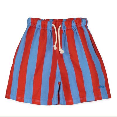 Lötiekids - TWILL BERMUDA POCKETS BOY - BAJA BLUE - korte jongens broek blauw met rode strepen 