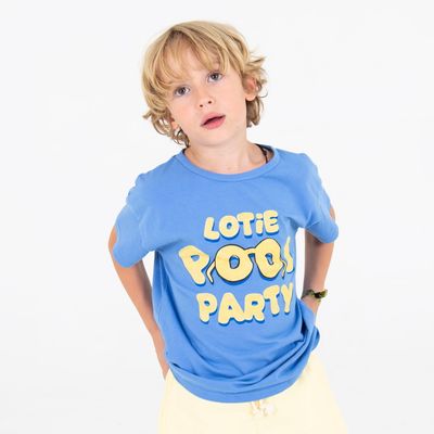 Lötiekids - REGULAR boy TSHIRT - BAJA BLUE - Blauw t-shirt met gele tekst Lotie Pool Party - jongens shirt 