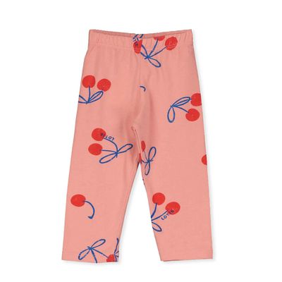 Lötiekids - BABY Girl LEGGING - CLAY PINK - meiden - meisje - roze legging met kersen