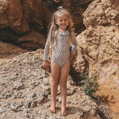Salted Stories - Sparkly Flower | Bodysuit - Bombay Brown - Badpak - Meiden - Girl - Lange mouwen 