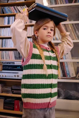 Sproet &amp; Sprout-Knitted vest stripes -Deep green