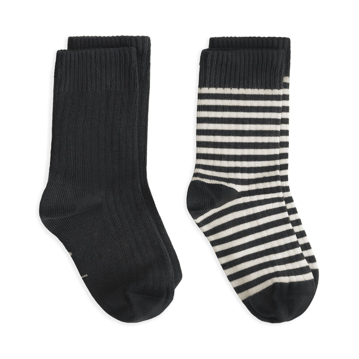 Gray Label-Ribbed Socks GOTS | 2-pack-Pirate Black - Cream