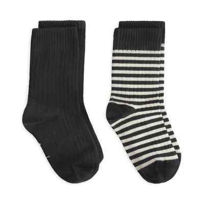 Gray Label-Ribbed Socks GOTS | 2-pack-Pirate Black - Cream
