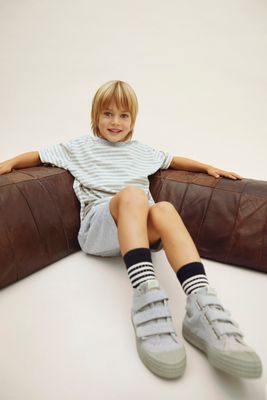 Gray Label-Ribbed Socks GOTS | 2-pack-Pirate Black - Cream