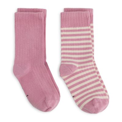 Gray Label-Ribbed Socks GOTS | 2-pack-Bubblegum - Cream