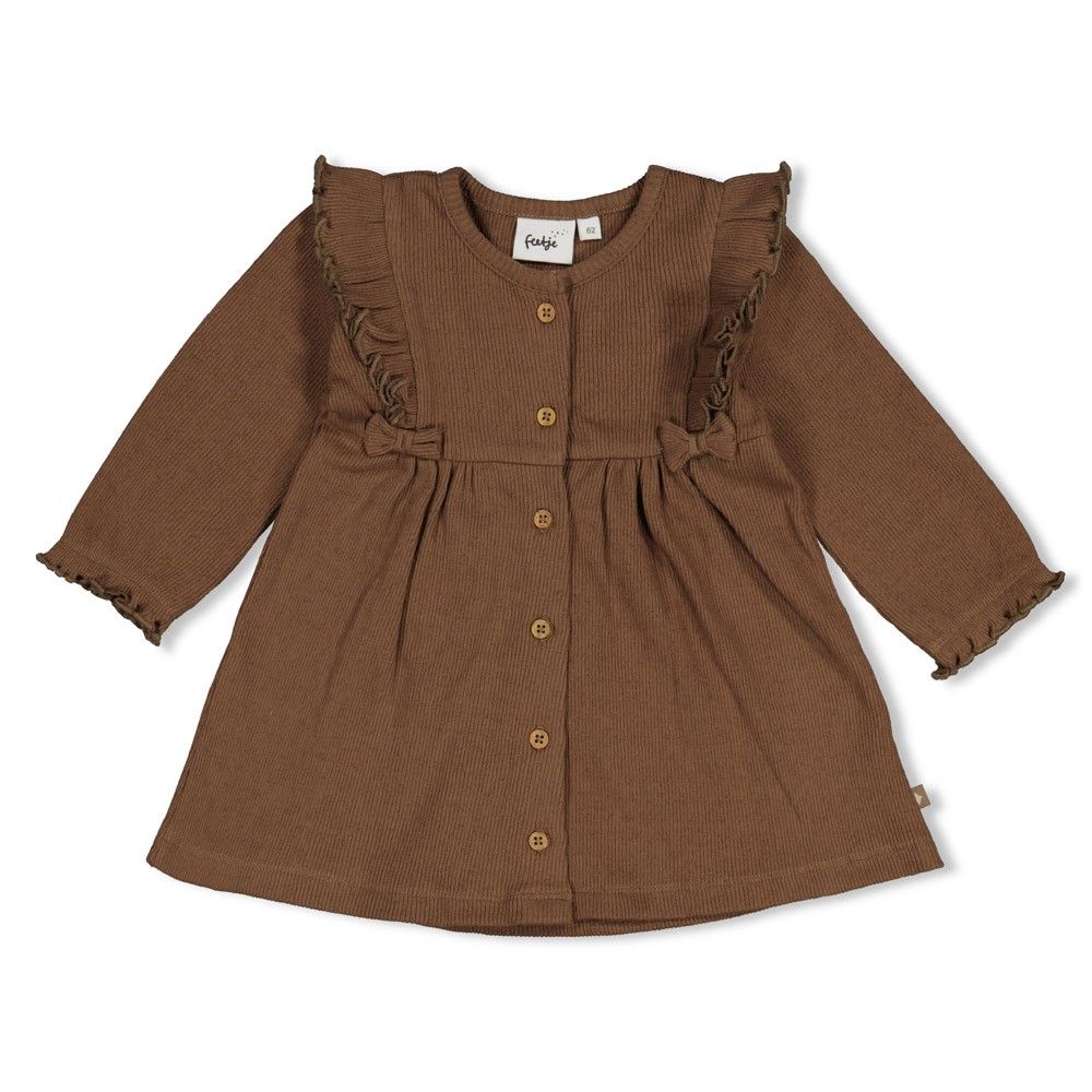 Feetje-Jurk pointelle rib AOP - Lucky Bloombird-Bruin-W2623-51400603
