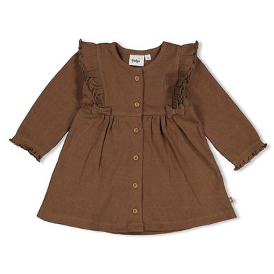 Feetje-Jurk pointelle rib AOP - Lucky Bloombird-Bruin-W2623-51400603