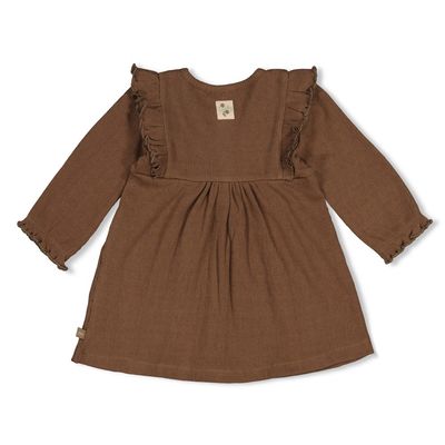 Feetje-Jurk pointelle rib AOP - Lucky Bloombird-Bruin-W2623-51400603