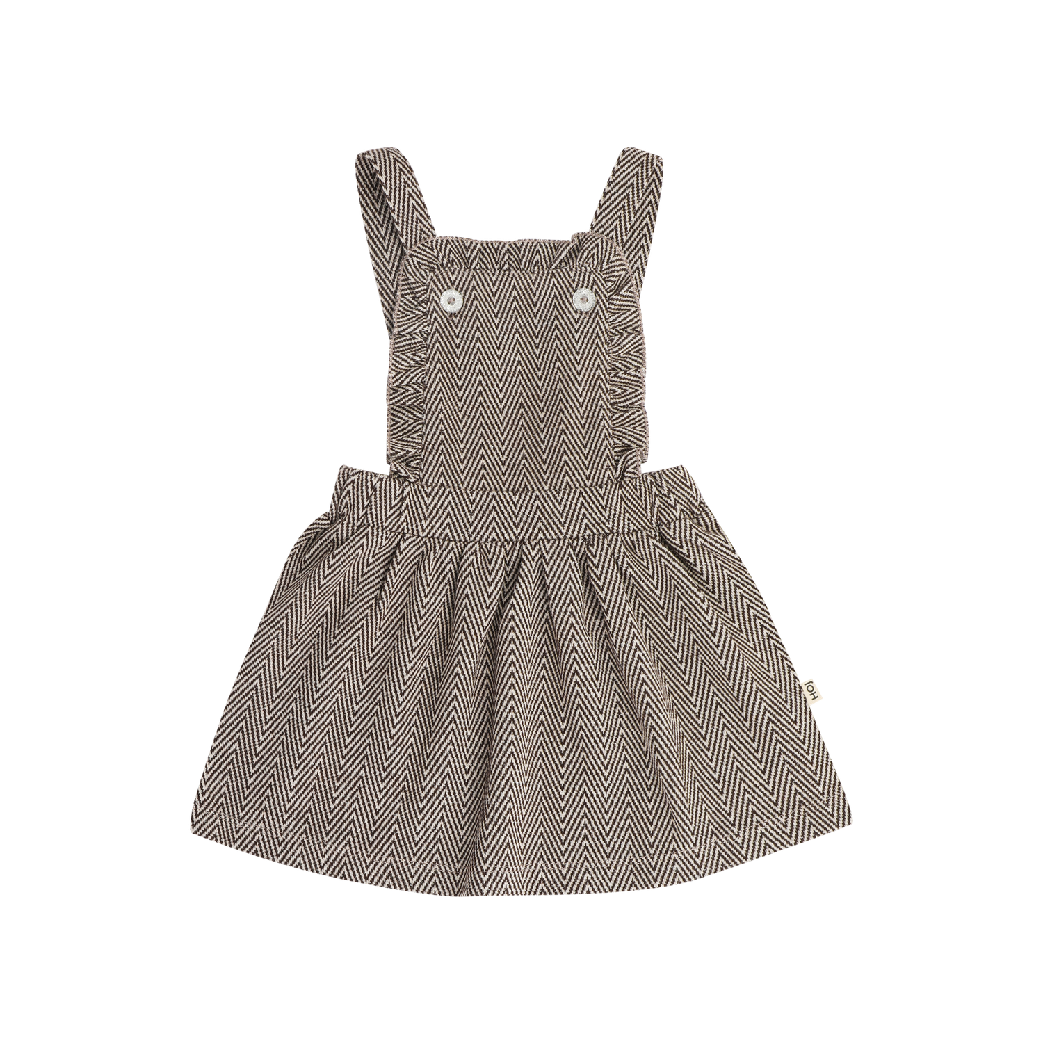 House of Jamie-Ruffled Salopette Dress-Sandshell Zig Zag (Jacquard)