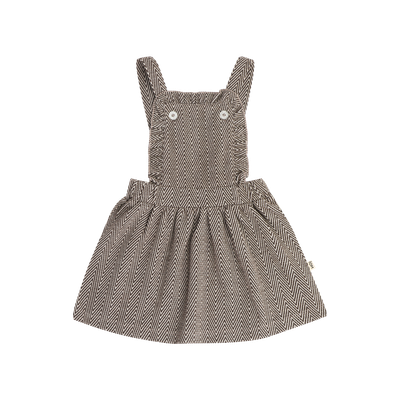 House of Jamie-Ruffled Salopette Dress-Sandshell Zig Zag (Jacquard)
