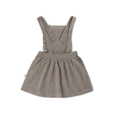 House of Jamie-Ruffled Salopette Dress-Sandshell Zig Zag (Jacquard)