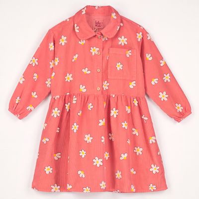 Woven buttoned dress Coral