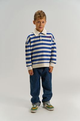 THE NEW-TNVidar OS Polo Sweatshirt-Mazarine Blue Striped-Boy