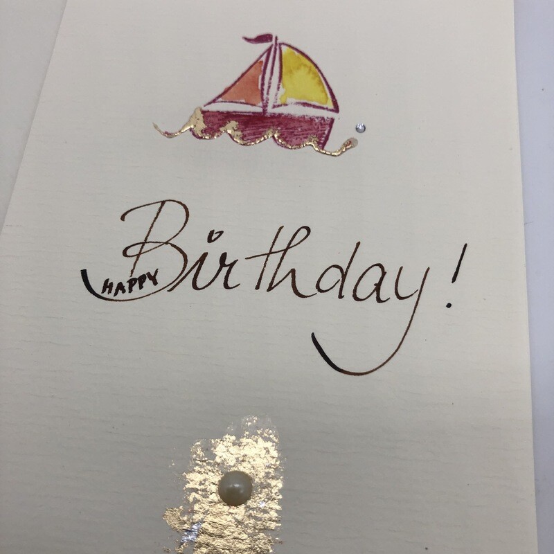 Billett „handmade“ Happy Birthday! mit Segelboot