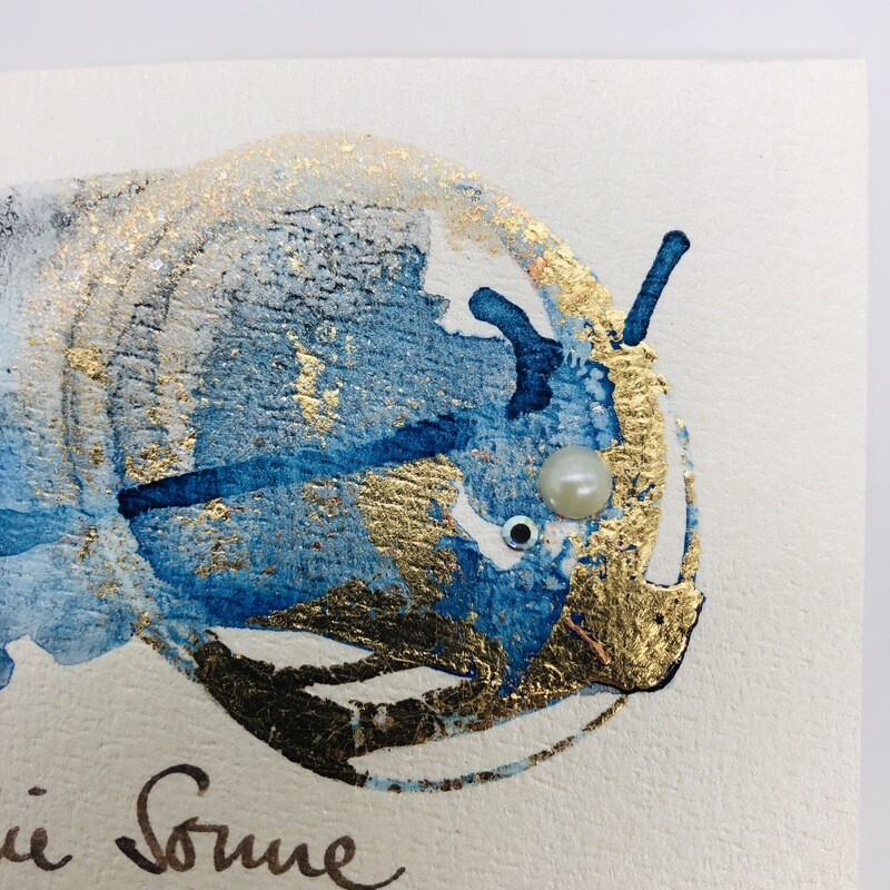 Bilett „handmade“ Trauer blau/gold