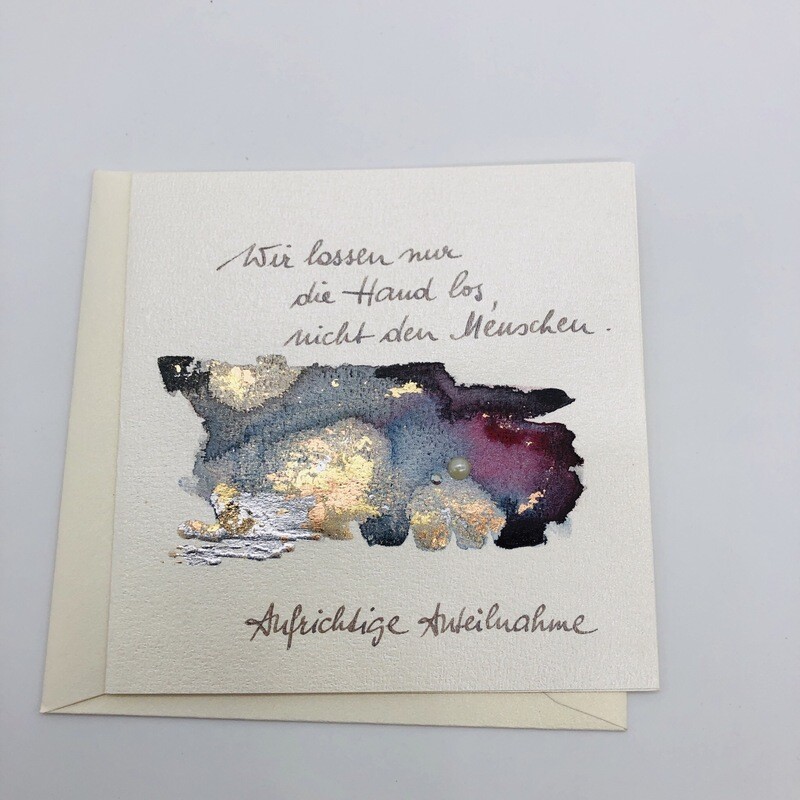 Billett „handmade“ Trauer mehrfarbig/Blattmetall, Perle, Swarovskikristall