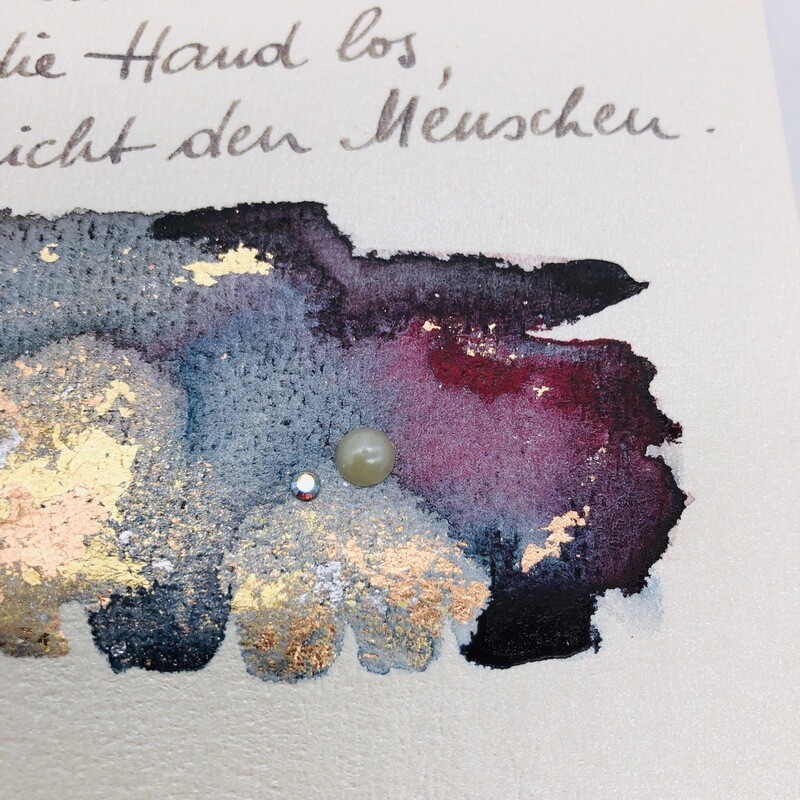 Billett „handmade“ Trauer mehrfarbig/Blattmetall, Perle, Swarovskikristall