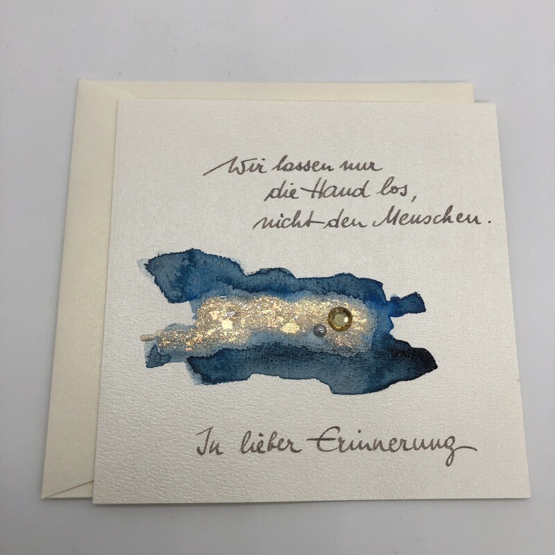 Billett „handmade“ Trauer blau/Blattmetall, Perle, Kristall